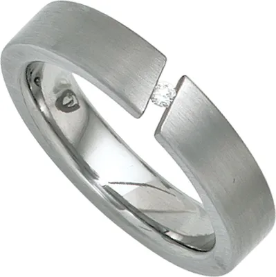 Produktbild von Ring Damenring aus Edelstahl mattiert mit Diamant Brillant schlicht Innenumfang 60mm  Ø19.1mm