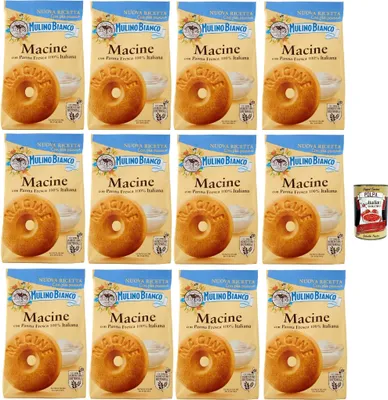 Produktbild von Mulino Bianco Biscotti Frollini Macine con Panna Fresca, Kekse mit frischen 100% italienischen Milch, Ohne Palmöl, Frühstück voller Geschmack, buscits cookies 12x 350 g + Italian Gourmet polpa 400 g