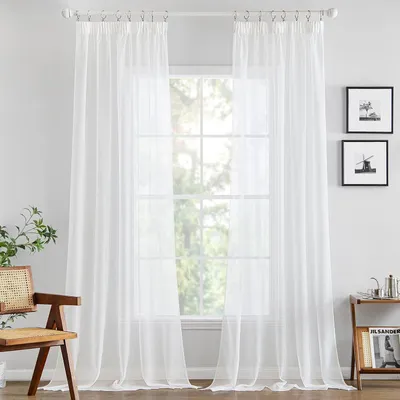 Produktbild von Transparente Vorhänge aus Voile mit Schlaufen - Set aus 2 Stück, weiß, 140x215 cm