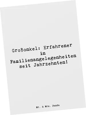 Produktbild von Mr. & Mrs. Panda Postkarte Spruch Großonkel Erfahrung - Weiß - Geschenk, Grußkarte, Postkarten, Familientradition, bildkarte, Verwandtschaftsbeziehung, Ansichtskarte, Rat