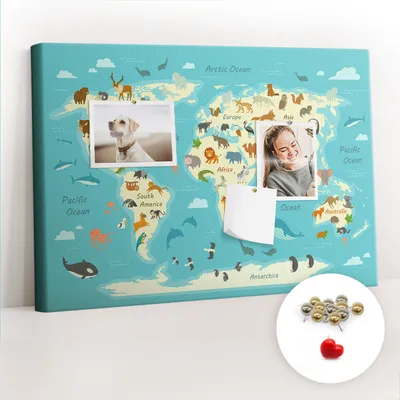 Imagen del producto de Tablero de corcho con chinchetas - Panel con chinchetas para fotografías y notas - 60x40 cm - 100 chinchetas metálicas