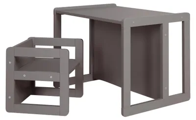 Productafbeelding van roba Kindermeubels 3-in-1 - Omkeerbare stoel en kinderbank die om te bouwen is tot een tafel - Zitmeubels voor kinderen - Set van hout, antracietkleurig