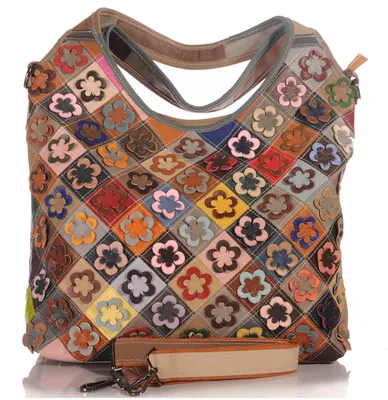 Produktbild von Damen Handtasche Echtleder Shopper Pachwork Umhängetasche 30662