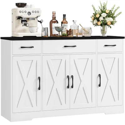 Immagine prodotto di Credenza da cucina - Credenza con 3 cassetti - 4 ante - 2 ripiani regolabili - Larghezza 140 cm - Legno - Multicolore