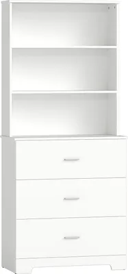 Image de Bibliothèque à 3 tiroirs et 3 étagères, blanche, 79 x 39,5 x 180 cm
