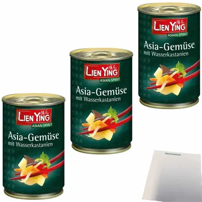 Produktbild von Lien Ying Asia-Gemüse mit Wasserkastanien 3er Pack (3x400g Dose) + usy Block