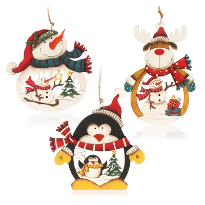 Productafbeelding van COM-FOUR® 3 houten kerstornamenten voor de kerstboom - Kerstdecoratie van hout - Houten versiering met drie verschillende motieven