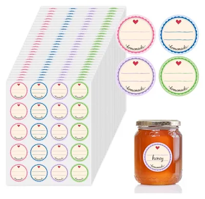 Produktbild von 600 Stš¹ck Marmeladen Etiketten Selbstklebend, 4 Farbe Dekorative Sticker, ?38 mm Aufkleber Marmeladenglas zum Beschriften von Einmach-Gl?sern, Gewš¹rzetiketten, Rund, Abl?sbar, Homemade