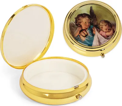 Produktbild von Metall Etui Gold Ø 5cm Engel Motiv Rosenkranz rund Schatzkiste Kommunion 2542
