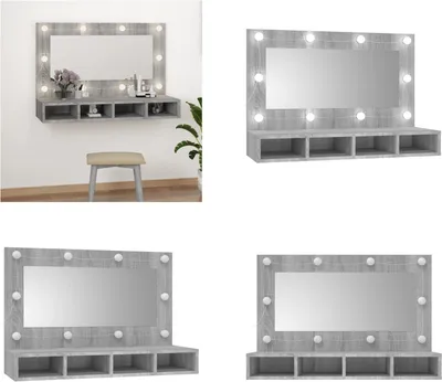 Produktbild von vidaXL Spiegelschrank mit LED Grau Sonoma 90x31,5x62 cm - Spiegelschrank - Spiegelschränke - Wand Spiegelschrank - Kosmetikspiegel