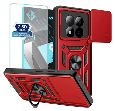 Produktbild von Armor Handyhülle für Xiaomi Redmi Note 15 Pro 5G mit 9H Displayglas Displayschutz Kameraschutz Handy Panzer Case Cover Schutzhülle Outdoor Farbe: Rot