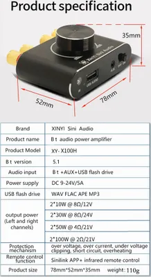 Produktbild von 100 W + 100 W BT 5.1 Kabelloser Audio-Leistungsverstaerker Tragbarer Soundverstaerker Lautsprecherverstaerker fuer Auto und Zuhause
