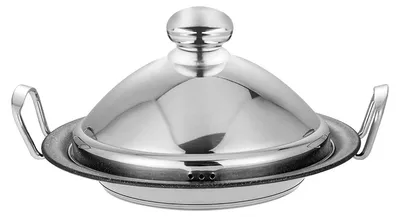 Zdjęcie produktu dla Signature, garnek tajine ze stali nierdzewnej 26 cm z pokrywką z kopułką do gotowania na parze, srebrny