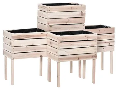 Immagine prodotto di Set di 4 vasi rialzati per piante – Vaso in legno | Colore: naturale | Dimensioni: 30x50x60 cm