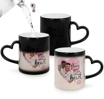 Produktbild von Signmart - Farbwechseltasse für Sublimation - Schwarz mit Herzhenkel - 11oz / 330ml