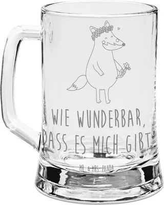 Produktbild von Mr. & Mrs. Panda Bierkrug Mit Gravur Fuchs Blumen - Transparent - Geschenk, Glas, Ich, Seidel, Selbstbewusstsein, Glaskrug, Krug, Humpen, Freundin, Boho, Selbstbewusst