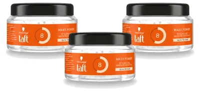 Imagen del producto de 3 unidades de gel para el cabello Taft Men Power Gel Maxx Power 8, envase de 250 ml cada uno. Paquete económico