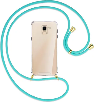 Produktbild von Handykette Backcover-Schutzhülle mit Band (Metall goldfarben) für Samsung Galaxy J6 2018 - türkis