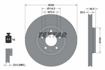 Obrázok produktu pre 2 brzdové kotúče Textar 320 mm vpredu pre Mazda 6 2,3