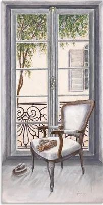 Produktbild von ARTland Wandbild Alu für Innen & Outdoor Sessel vor einem Fenster Größe: 75x150 cm