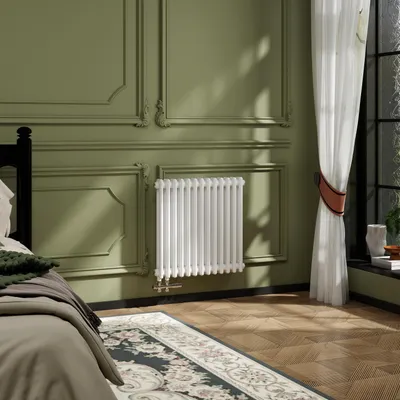 Produktbild von AICA Traditioneller Kohlenstoffstahl Heizkörper mit Seitenanschluss 600×605mm 2 Säulen 663W Gusseisen-Stil Weiß