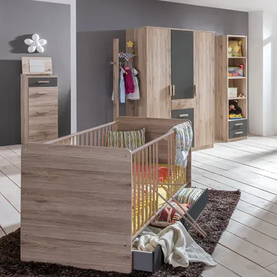 Produktbild von Babyzimmer Set 7-teilig in Eiche mit graphit CANTON-43 mit Gitterbett