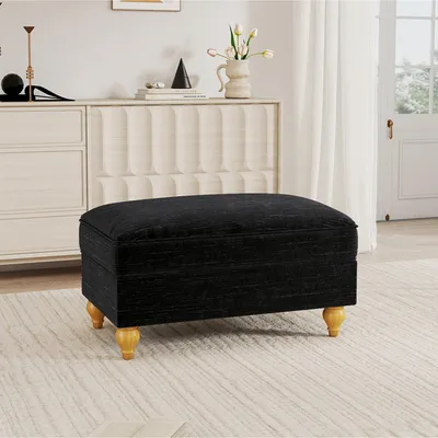 Image de Pouf en chenille Windsor, pouf assorti à la gamme, 90 x 56,5 x 49 cm, noir
