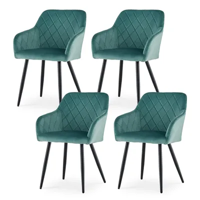 Image de CLIPOP Chaises de salle à manger, set de 4 chaises de cuisine en velours, chaises rembourrées avec dossier,vert clair