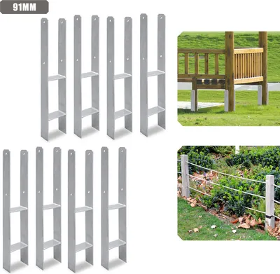 Produktbild von Jopassy 8 Stück Pfostenanker 91MM H-Pfostenträger H-Anker 600 mm Länge Pfostenschuh für Carport Silber
