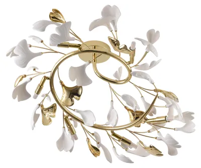 Produktbild von ZUMALINE Deckenleuchte 70 cm 6x G9 gold mit weißen Keramikblättern LEAF MX2858-6-EGN