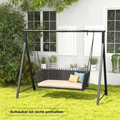 Zdjęcie produktu dla Metalowa rama huśtawki z 5 kółkami do zawieszania, czarna, 210x115x175 cm