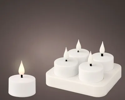 Immagine prodotto di LED tea lights 4cm in plastica set di 4 bianco / bianco caldo