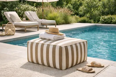 Obrázek produktu pro Sedací vaky Patio, křeslo 70 x 70 x 36 cm, balkonový nábytek, zahradní nábytek, odolná a povětrnostně odolná látka Club, béžová a bílá