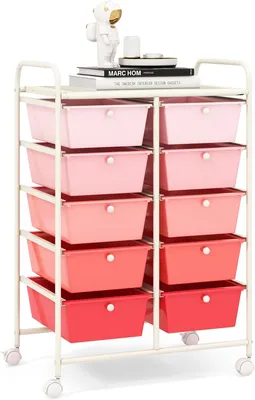 Produktbild von GOPLUS Rollwagen mit 10 Schubladen stapelbar, Rollcontainer mit Ablage & Metallgestell, Badregal, Aufbewahrungswagen, für Büro, Zuhause (Rosa)