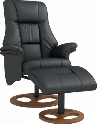 Image de Fauteuil relax Fortuna Lai avec repose-pieds, inclinable électriquement à 130°, similicuir noir, fauteuil TV avec fonction inclinable, 77 x 89 x 110 cm