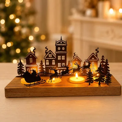 Immagine prodotto di d'Avvento in legno, a 4 bracci, con portacandele e decorazioni natalizie, ideale per la tavola
