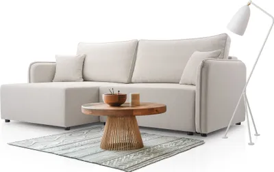 Produktbild von BETTSO Stilvolles cremefarbenes Ecksofa AURORA mit Schlaffunktion und Bettzeugablage für das Wohnzimmer Links
