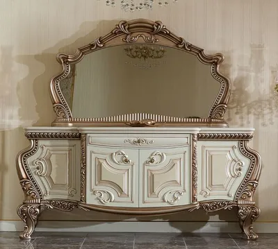 Produktbild von Casa Padrino Luxus Barock Möbel Set Weiß / Beige / Kupferfarben - 1 Barock Sideboard & 1 Barock Wandspiegel - Handgefertigte Barock Möbel - Edel & Prunkvoll