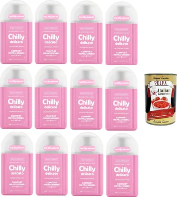 Produktbild von Chilly, Sanfter Intimreiniger, Komfort für empfindliche Haut, mit Anti-Odor, für die Intimhygiene, angereichert mit Aloe und Hamamelis, 12x 200ml + Italian Gourmet polpa 400g