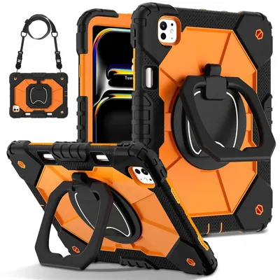 Produktbild von Für Apple iPad Pro 11 2024 Robot Design Robuste Hybrid 360 Grad Tasche Orange