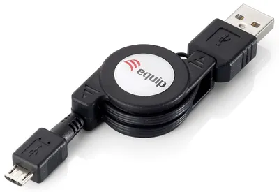 Produktbild von Equip USB 2.0 A to Micro-B ausziehbares Kabel, 1.0m , Schwarz