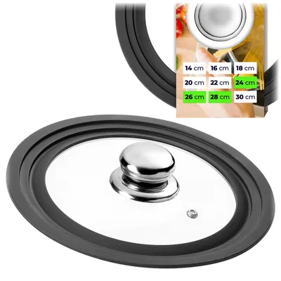 Produktbild von KADAX Universaldeckel 24/26/28 cm, Universal Deckel für Töpfe & Pfannen, Pfannendeckel, Glasdeckel mit Silikonrand und Dampfloch, Topfdeckel (Edelstahl)