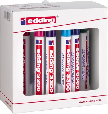 Produktbild von Edding 3300, Schwarz, Blau, Braun, Grün, Hellblau, Orange, Pink, Violett, Rot, Gelb, Meißel, Aluminium, 1 mm, 5 mm, Karton, Glas, Leder, Metall, Kunststoff, Holz