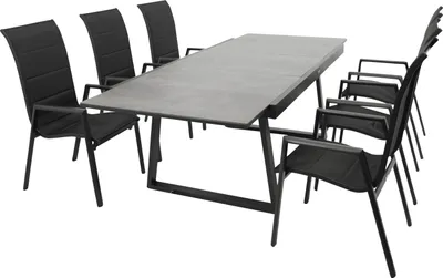 Produktbild von DEGAMO Gartenset REIMS 7-teilig, Alu schwarz + Glas + Kunstgewebe
