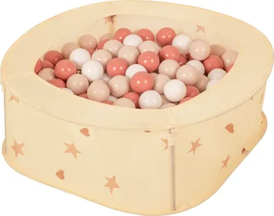 Produktbild von Selonis Bällepool für Kinder mit 100 Bälle 38x38x36 cm - hellbeige:pastellbeige/lachsfarbe/weiß