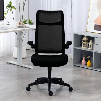 Produktbild von Ergonomischer Bürostuhl mit 3D-Armlehnen, Netzstoffrücken, S-förmige Rückenlehne, Kopfstütze, Kippfunktion, Schwarz