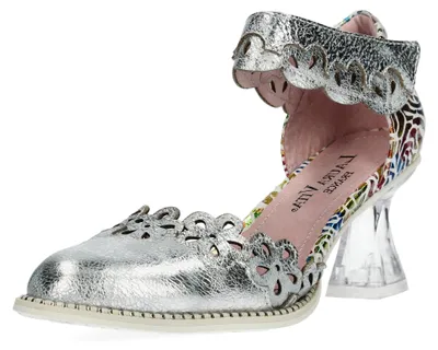 Produktbild von Laura Vita Damen Riemchenpumps florale Cut-Outs und Metallic Glanz Eloiseo 34, Größe:37 EU, Farbe:Silber