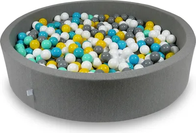 Produktbild von Trockenbecken 130x30cm grau mit 600 Bällen: weiß, grau, türkis, gelb, mint