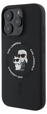 Produktbild von Karl Lagerfeld KLHMP16LSCMKCRHK iPhone 16 Pro 6,3" schwarz/schwarz Hardcase Silikon Karl&Choupette Ring MagSafe Schutzhülle