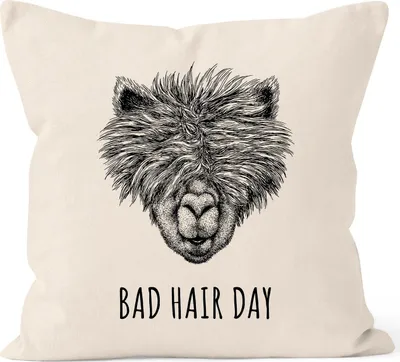 Produktbild von Kissen-Bezug Lama Bad hair day Spruch Statement Kissen-Hülle Deko-Kissen Baumwolle MoonWorks® natur unisize
